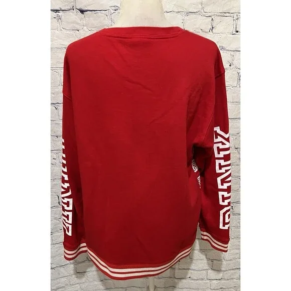 PINK by Victoria’s Secret Red Lace Up Sweatshirt Top Snowflakes Ski Winter Large - Picture 5 of 7